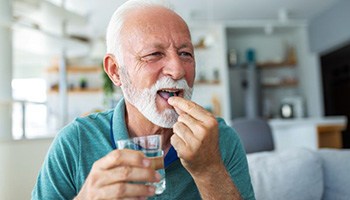 Man swallowing pill for oral conscious sedation
